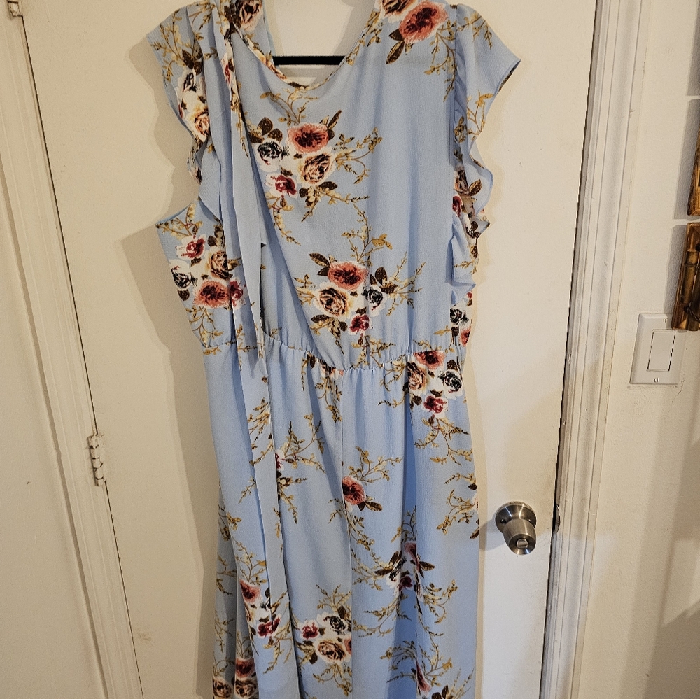 BloomChic Blue Flutter Sleeve Midi Sundress with Tie 28W